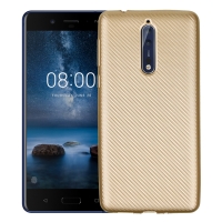 เคส Nokia 8 #เคสฝาหลัง TPU นิ่มแบบคาร์บอนไฟเบอร์ Soft Skin Case สินค้าดีราคาเบาๆสบายกระเป๋า สีทอง