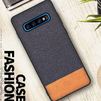Case Samsung Galaxy S10+ #เคสฝาหลังรูปแบบ Cloth Texture PU Leather + TPU สี น้ำเงิน/น้ำตาล
