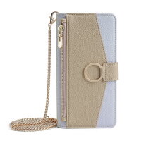 Case Redmi Note 10S i#เคสฝาพับหนัง PU สีทูโทนมีกระจกเงาด้านใน แบบกระเป๋าสตางค์ Zipper Wallet Leather Flip Case สีฟ้า