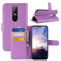 เคส Nokia 5.1 Plus #เคสฝาพับสไตล์กระเป๋าสตางค์หนัง PU ผิวลิ้นจี่ Litchi Skin Leather Stand Cover สีม่วง