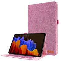 เคส Samsung Galaxy Tab S8 5G 11 นิ้ว SM-X700 SM-X706 #เคสฝาพับหนัง PU ผิวผ้าพับตั้งได้ Cloth Leather Wallet สีชมพู