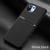 เคส Xiaomi Mi 11 #เคสแบบฝาหลัง TPU เคลือบหนัง PU สไตล์ธุรกิจที่เรียบง่ายมีแผ่นเหล็กในตัว Minimalist Business Style Leather Coated TPU Built-in metal magnetic plate สีดำ