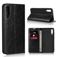 Case Samsung Galaxy A50 / A50s / A30s #เคสฝาพับแบบกระเป๋าสตางค์คุณภาพดี Crazy Horse Genuine Leather Cover สีดำ