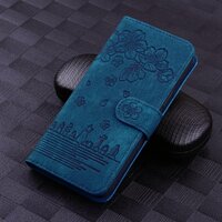 เคส Samsung Galaxy S20 FE/S20 FE 5G#เคสฝาพับปกหนัง PU ลายดอกไม้พร้อมช่องใส่บัตร พับวางตั้งได้สไตล์แบบกระเป๋าสตางค์ สีน้ำเงิน