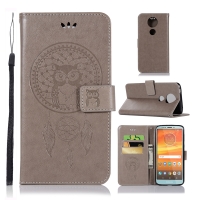 เคส Moto E5 Plus #เคสฝาพับแบบกระเป๋าสตางค์ฝาพับหนัง PU ลายนกฮูก Dream Catcher Owl สีเทา