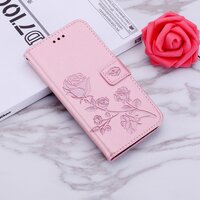 Case Samsung Galaxy A04s#เคสฝาพับหนัง PU ลายดอกกุหลาบแบบกระเป๋าสตางค์ Imprinted Rose Leather สีชมพู
