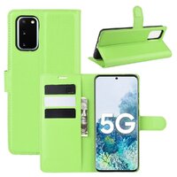 Case Samsung Galaxy S20 FE / S20 FE 5G #เคสฝาพับสไตล์กระเป๋าสตางค์หนัง PU ผิวลิ้นจี่ สีเขียว