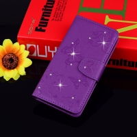 Case Xiaomi Mi A2 Lite #เคสฝาพับหนัง PU พิมพ์ลายดอกไม้ผีเสื้อประดับ Rhinestone สีม่วง