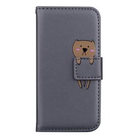 เคส Xiaomi Mi 10T Pro #เคสฝาพับหนัง PU ลายการ์ตูน Fashion Cartoon Animals Flip Case Texture Leather Wallet สีเทา