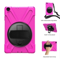 เคส Samsung Galaxy Tab A 8.0 (2019) with S Pen SM-P200,SM-P205#เคสฝาหลังกันกระแทก X-Shape 360 Degree Rotary Kickstand PC + Silicone มีสายคล้องมือ มีสายคล้องคอ สีโรส