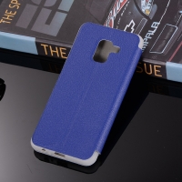เคส Samsung Galaxy A8 + (2018) #เคสฝาพับผิวหนังลิ้นจี่พร้อมช่องเสียบการ์ดสีสันสวยงามสดใส สีน้ำเงิน