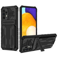 เคส Samsung Galaxy A13 4G #เคสฝาหลังพลาสติกไฮบริดกันกระแทกมีช่องเก็บบัตร TPU Anti Shock Card Slot Shell Armor Case สีดำ