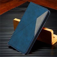 เคส Samsung Galaxy A20s #เคสฝาพับหนัง PU มีช่องเสียบ ID บัตรอื่นๆในตัว Geometric Pattern Leather Card Holder Protective สีน้ำเงิน