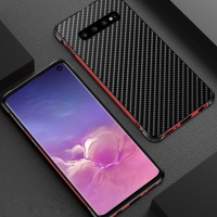 เคส Samsung Galaxy S10 ขอบกันชนอลูมิเนียมอัลลอยด์ชุบ + #เคสฝาหลังพลาสติกลายคาร์บอนไฟเบอร์ Electroplated Aluminum Alloy Bumper + Carbon Fiber PC Back Panel Slide-on สี Black / Red