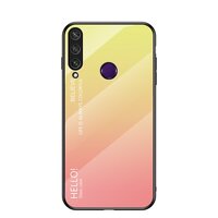 Case Huawei Y7p #เคสฝาหลัง Gradient Color Glass + PC + TPU Hybrid Case สีเหลือง