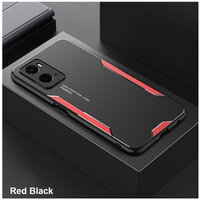 Case OPPO A76 #เคสฝาหลังไฮบริด Metal +TPU Shockproof metal back plate Phone Back Cover สีดำ-แดง