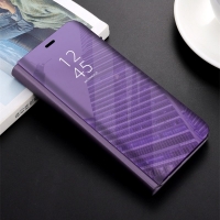 เคส Huawei nova 3 #เคสฝาพับหนัง PU ปกหน้าพลาสติกโปร่งแสงเคลือบเงา Electroplating Mirror Surface View Window สีม่วง