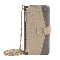 Case Redmi Note 10S #เคสฝาพับหนัง PU สีทูโทนมีกระจกเงาด้านใน แบบกระเป๋าสตางค์ Zipper Wallet Leather Flip Case สีเทา
