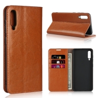 Case Samsung Galaxy A50 / A50s / A30s #เคสฝาพับแบบกระเป๋าสตางค์คุณภาพดี Crazy Horse Genuine Leather Cover สีน้ำตาล