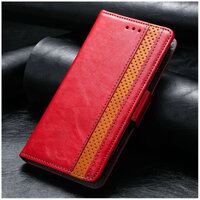 เคส OPPO F7 #เคสฝาพับปกหนังสไตล์วินเทจดูดซับอัตโนมัติ Magnetic double clasps add security สีแดง
