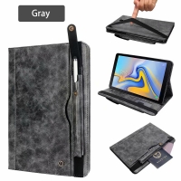 เคส Samsung Galaxy Tab A 10.5 (2018) T590 T595 #เคสฝาพับหนัง PU แบบกระเป๋าสตางค์ Retro Horse Crazy พร้อมช่องปากกา สีเทา