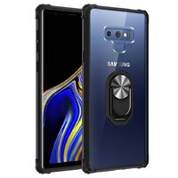 Case Samsung Galaxy Note 9 #เคสฝาหลังใสขอบทึบ +TPU Hybrid Case มีแหวนสวมนิ้วโลหะ ขอบสีดำแหวนสีเงิน