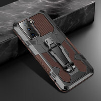 เคส Samsung Galaxy S21 #เคสฝาหลังกันกระแทกมีคลิบหนีบ ไฮบริด พลาสติก+TPU Heavy Duty Rugged Hybrid สีน้ำตาล
