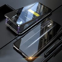 เคส Samsung Galaxy Note 10+ #เคสฝาครอบกระจกประกบหน้าหลังขอบโลหะดูดซับแม่เหล็ก Fully Protection Magnetic Adsorption Glass Metal Phone Protective สีดำ