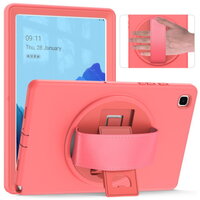 เคส Samsung Galaxy Tab A7 10.4" 2020 (T500,T505,T507) #เคสฝาหลังพลาสติกมีขาตั้งหมุนได้ 360° Swivel Kickstand PC + TPU Tablet Combo Shell with Hand Strap มีสายรัดสวมมือ Pink Orange