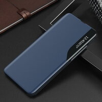 เคส Samsung Galaxy Note 10 Lite #เคสฝาพับเคลือบผิวหนัง PU มีช่องวิวด้านข้างพับวางตั้งได้ Smart Flip kickstand leather Cover สีน้ำเงิน