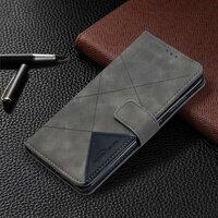 เคส Samsung Galaxy A04s#เคสฝาพับหนัง PU มีช่องเสียบ ID บัตรอื่นๆในตัว Geometric Pattern Leather Card Holder Protective สีเทา