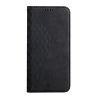 เคส OPPO A12 #เคสฝาพับแบบกระเป๋าสตางค์ Magnetic Flip Wallet Bracket Leather Lattice TPU Phone Case สีดำ