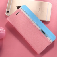 Case Oppo A9 2020 #เคสฝาพับออกแบบสีทูโทนแยกแถบสีชัดเจน มีช่องใส่บัตร พับตั้งได้ สีชมพู-ฟ้า