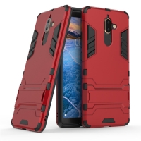 Case Nokia 7 plus #เคสฝาหลังพลาสติก ไฮบริด TPU + Kickstand สีสันสวยงาม สีแดง