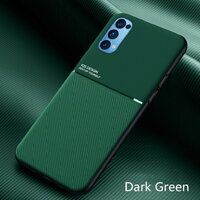 เคส OPPO Reno 5 Pro 5G #เคสฝาหลัง TPU เคลือบหนัง PU สไตล์ธุรกิจที่เรียบง่ายมีแผ่นเหล็กในตัว Minimalist Business Style Leather Coated TPU Built-in metal magnetic plate สีเขียว