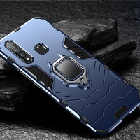 Case Vivo Y19 #เคสฝาหลังพลาสติกแข็ง +TPU Hybrid Case มีแหวนสวมนิ้วโลหะ สีน้ำเงิน