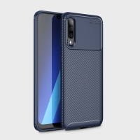 Case Samsung Galaxy A70 #เคสฝาหลังนิ่ม Carbon Fiber Drop Resistant TPU สีน้ำเงิน