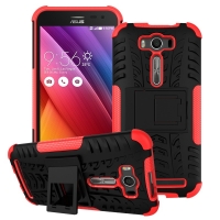 เคส Asus Zenfone 2 Laser ZE500KG ZE500KL 5.0 นิ้ว #เคสกันลื่นขอบกันกระแทกมีขาตั้ง ขอบสีแดง