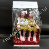 ตุ๊กตาตายาย รุ่นโอบไหล่คู่ขวัญ งานประดับกากเพชร เกรดA สี ทอง