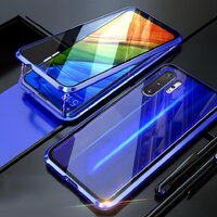 เคส Samsung Galaxy Note 10+ #เคสฝาครอบกระจกประกบหน้าหลังขอบโลหะดูดซับแม่เหล็ก Fully Protection Magnetic Adsorption Glass Metal Phone Protective สีฟ้า