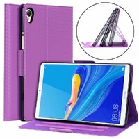 Case Huawei MediaPad M6 8.4 inch #เคสฝาพับลาย Carbon Fiber Texture Magnetic Leather Shell มีช่องใส่การ์ด สีม่วง