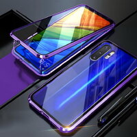 เคส Samsung Galaxy Note 10+ #เคสฝาครอบกระจกประกบหน้าหลังขอบโลหะดูดซับแม่เหล็ก Fully Protection Magnetic Adsorption Glass Metal Phone Protective สีม่วง