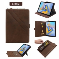 Case Samsung Galaxy Tab A 10.5 (2018) T590 T595 #เคสฝาพับหนัง PU ช่องเสียบการ์ดภายนอกและภายใน Flip Card Slots Stand Leather สีกาแฟ