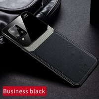 เคส Samsung Galaxy A42 5G #เคสฝาหลังไฮบริด PU +TPU + glass สีทูโทน Shockproof Leather Mirror Glass Silicone Phone Back Cover สีดำ