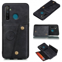Case Realme 5 Pro #เคสฝาหลัง TPU เคลือบหนัง PU มีที่เก็บบัตร PU Leather Coated TPU Card Holder Magnetic Kickstand สีดำ