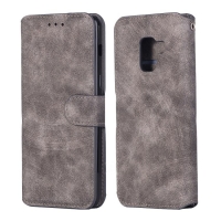 Case Samsung Galaxy A8 (2018) #เคสฝาพับหนัง PU แบบย้อนยุคคุณภาพดีสไตล์กระเป๋าสตางค์ สีเทา