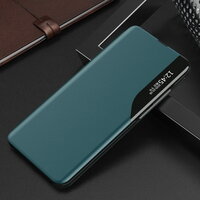 เคส Huawei P30 Lite #เคสฝาพับเคลือบผิวหนัง PU มีช่องวิวด้านข้างพับวางตั้งได้ Smart Flip kickstand leather Cover สีเขียว