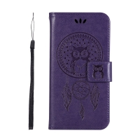 เคส OPPO A57 #เคสฝาพับแบบกระเป๋าสตางค์ฝาพับหนัง PU ลายนกฮูก Imprint Owl Dream Catcher PU Leather สีม่วง