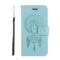 เคส OPPO A57 #เคสฝาพับแบบกระเป๋าสตางค์ฝาพับหนัง PU ลายนกฮูก Imprint Owl Dream Catcher PU Leather สีเขียวมิ้น