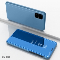 เคส Samsung Galaxy A51 #เคสฝาพับปกโปร่งแสงผิวเงา Electroplating Mirror Surface Window View สีฟ้า